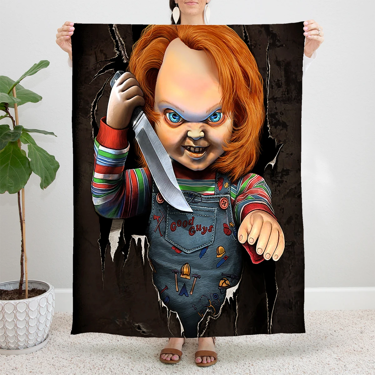 

Horror Movie Child's Play Knitted Blankets Coral Fleece Plush Chucky Gothic Halloween Throw Blanket for Bed Sofa Bedroom Quilt