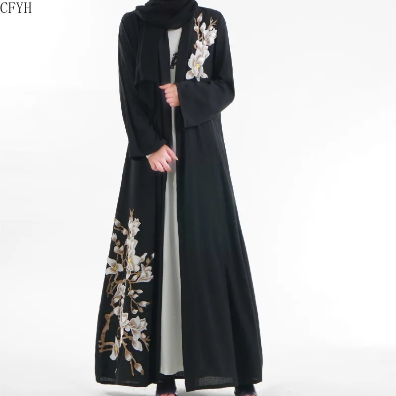 

Muslim Women's Wear Middle East Fashion Simple Elegant Heavy Industry Embroidered Cardigan Coat Dubai Dress