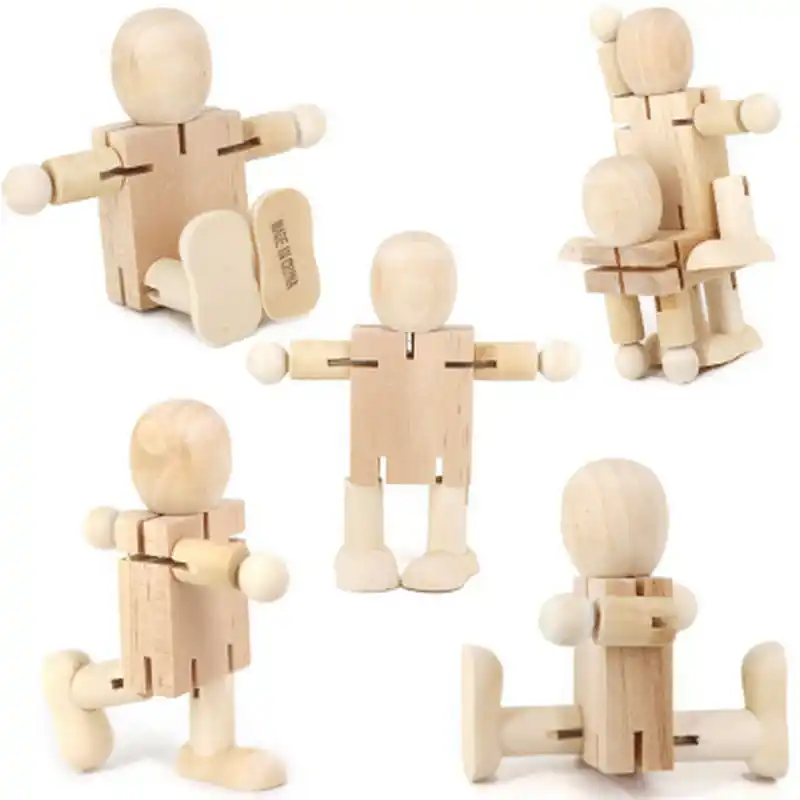 10 個ペグ人形手足可動木製ロボットおもちゃ Unpaited 木製人形 Diy 手作り白胚人形子供のための絵画 Aliexpress