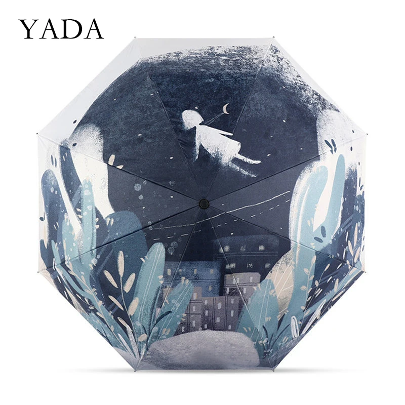 

YADA 2020 Hand-Painted Cartoons 3-Folding Umbrella for Women UV Rainproof Umbrella Parasol Rain Sun Light diy Umbrellas YD200199