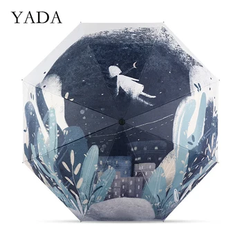 

YADA 2020 Hand-Painted Cartoons 3-Folding Umbrella for Women UV Rainproof Umbrella Parasol Rain Sun Light diy Umbrellas YD200199