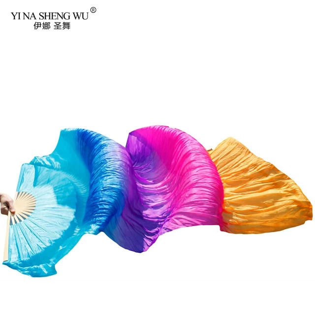1 Piece Imitation Silk Colorful Belly Dance Fan Handmade Fan For Kids/Women Bellydance Long Fan Chinese Dance Fan Veil 22 Colors Color 10