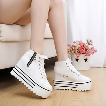 

White canvas shoes 2020 new Korean version increased 10cm thick bottom muffin casual cloth shoes women