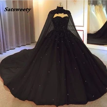 Czarna kula suknia gotycka suknia ślubna z przylądek Sweetheart zroszony Tulle księżniczka dla nowożeńców nie biały Custom Made Bride 2022