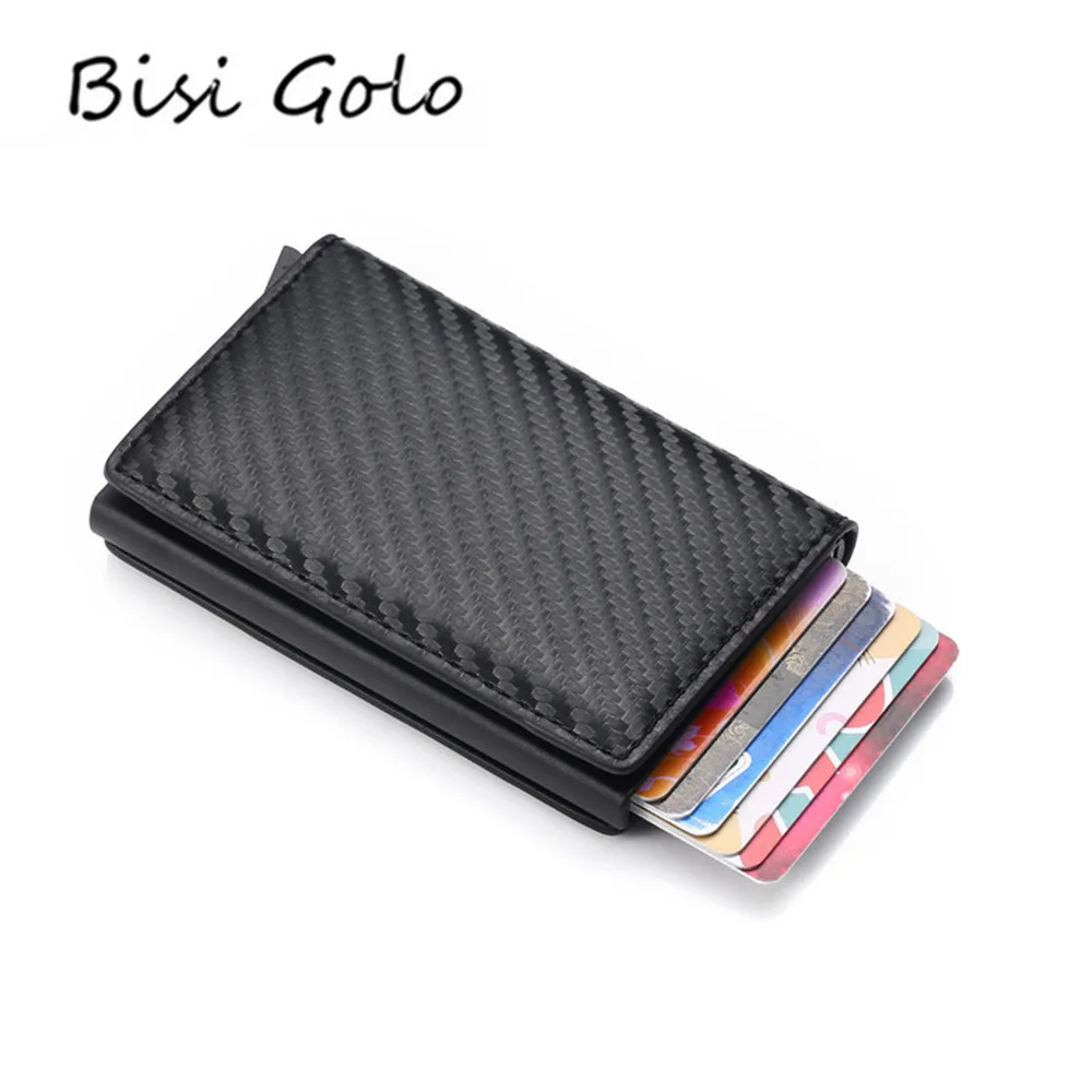 

BISI GORO Men Vintage Blocking Rfid Wallet PU Leather Antitheft Credit Card Holder Unisex Security Information Aluminum Purse