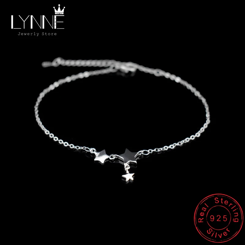 New Fashion Three Stars Pendant Anklets Bracelet 925 Sterling Silver Simple Charm Star Ankle Chain For Women&Girl Jewelry Gift