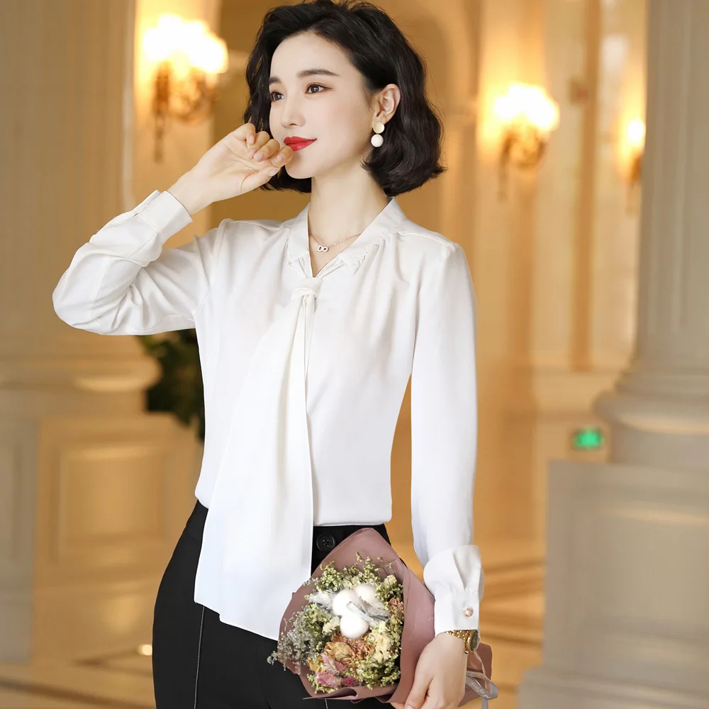 white shirt Женский брючный костюм осень-зима модный костюм с длинными рукавами Темперамент Формальные женские рабочие брюки 9332 - Цвет: white shirt