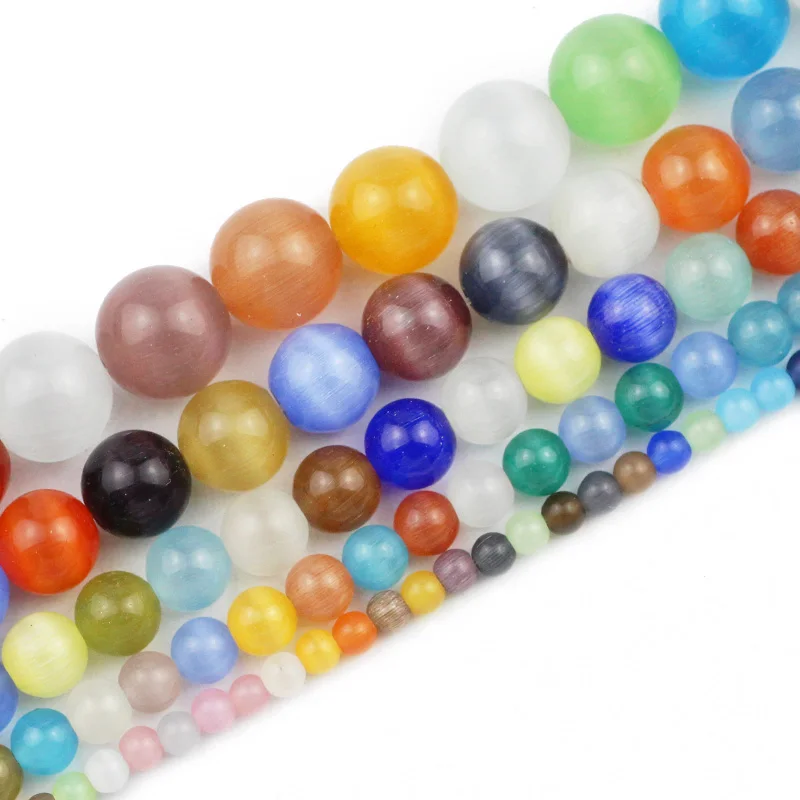 

4-12MM Mixed Colors Cat's Eye Stone Round Natural Opal Spacer Loose Beads For Jewelry Making DIY Charm Bracelet Accessories
