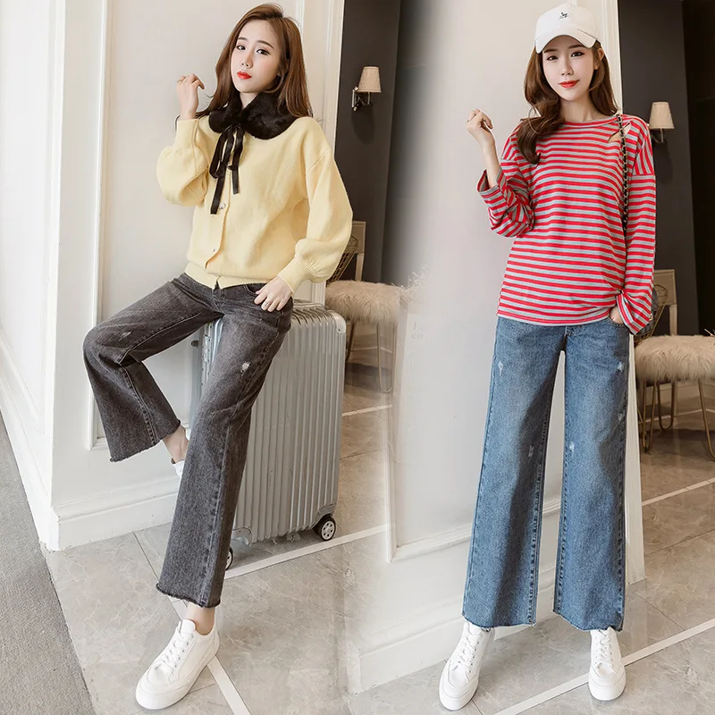 Loose Wide Leg Denim Jeans Maternity Pants Trousers For Pregnant Women Clothes Vintage Pregnancy Jeans High Waist Autumn Pants