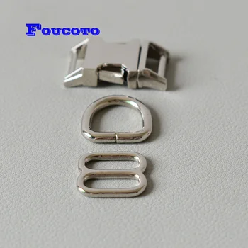 

100 sets/lot Metal release buckle D ring clip clasp belt loop adjuster slider for paracord dog cat collar DIY sewing accessories