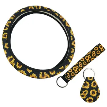 

1 Set Comfy Durable Sunflower Steering Wheel Cover With Cute Sunflowers Key Ring for car accessories