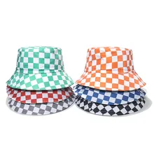 

Women's Spring Summer Bucket Hats Wide Brim Sun Protection Plaid Print Cap Female Fashion Accessori