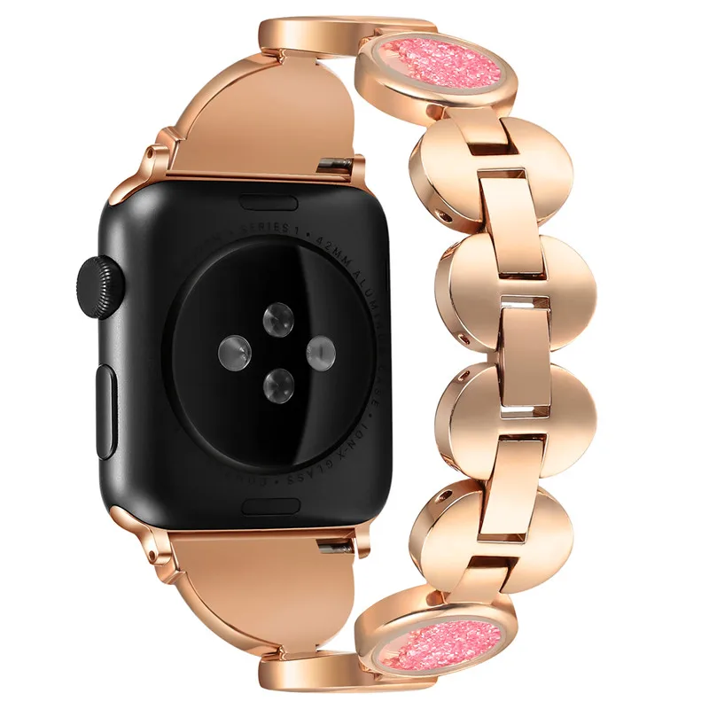 Алмазная нержавеющая сталь петля ремешок для apple watch, ремешок 38/42 мм металлический браслет для apple watch 4 44/40 мм для девочек; мини-юбка для наручных часов iwatch 3/2/1 - Цвет ремешка: E