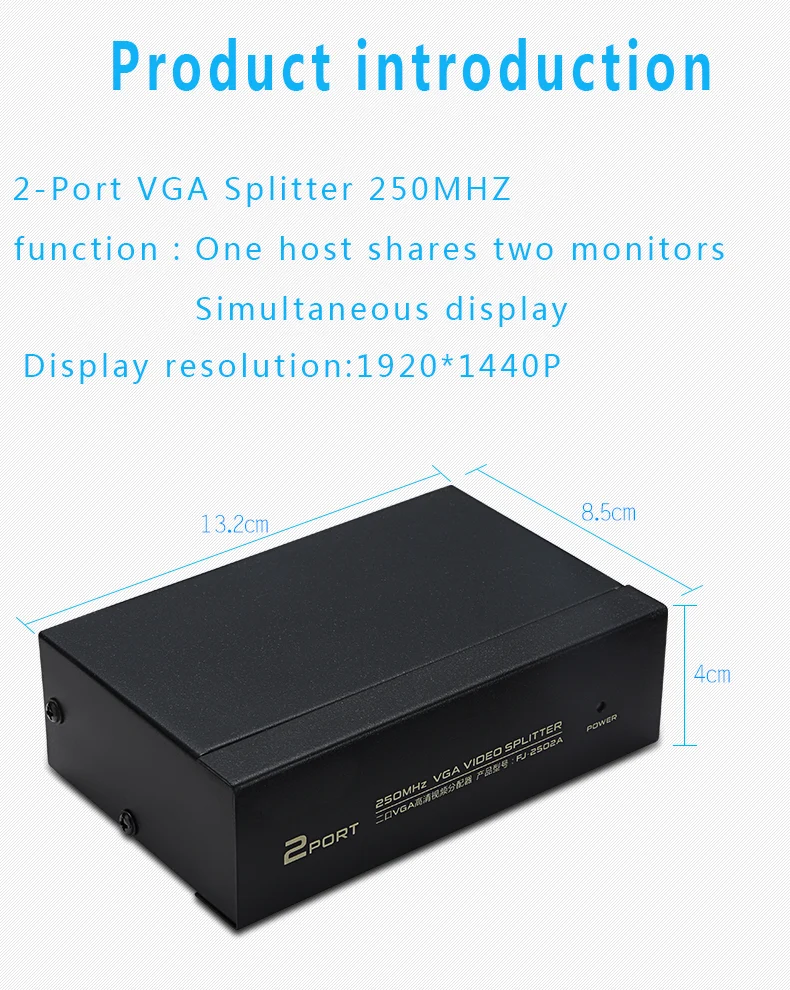HD VGA сплиттер 2 порта полоса пропускания дисплей одновременно 250 МГц Компьютер ТВ Сплит экран VGA одна минута два 250 МГц
