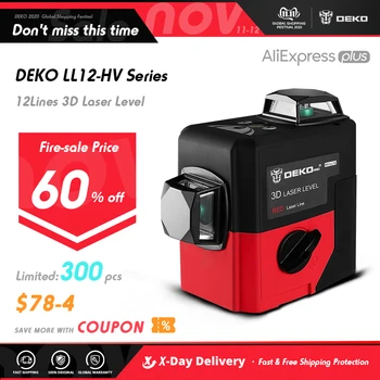 

DEKO HV-LL12 12Lines 3D Laser Level Self-Leveling 360 degree Horizontal & Vertical Cross Powerful Outdoor can use Detector