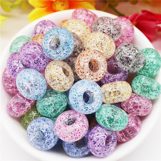 100pcs Large Hole Beads 13mm Rondelle Resin Rhinestone European Beads Loose  Spacer Beads For Bracelet DIY Jewelry Making