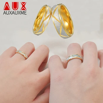 

Auxauxme Engrave Name Date Wedding Promise Ring Gold Titanium Steel Triangle Pattern Lovers Couple Engagement Jewelry With Box