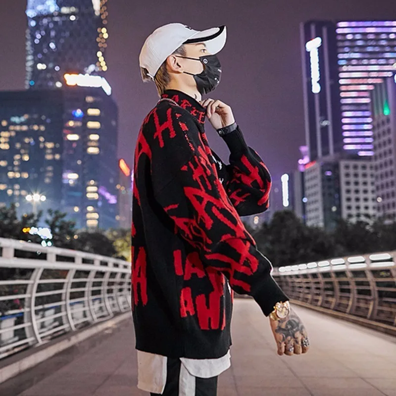 Spoof клоун Harajuku трикотажные свитера для мужчин хип хоп водолазка; свитер уличная Мужская мода осень свободная уличная одежда
