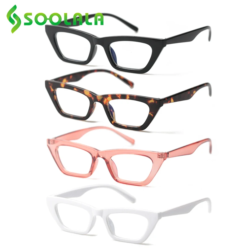 

SOOLALA 4 Pairs Flat Top Blue Light Blocking Lens Reading Glasses Women Small Butterfly Eyeglasses Frame Presbyopic Glasses New