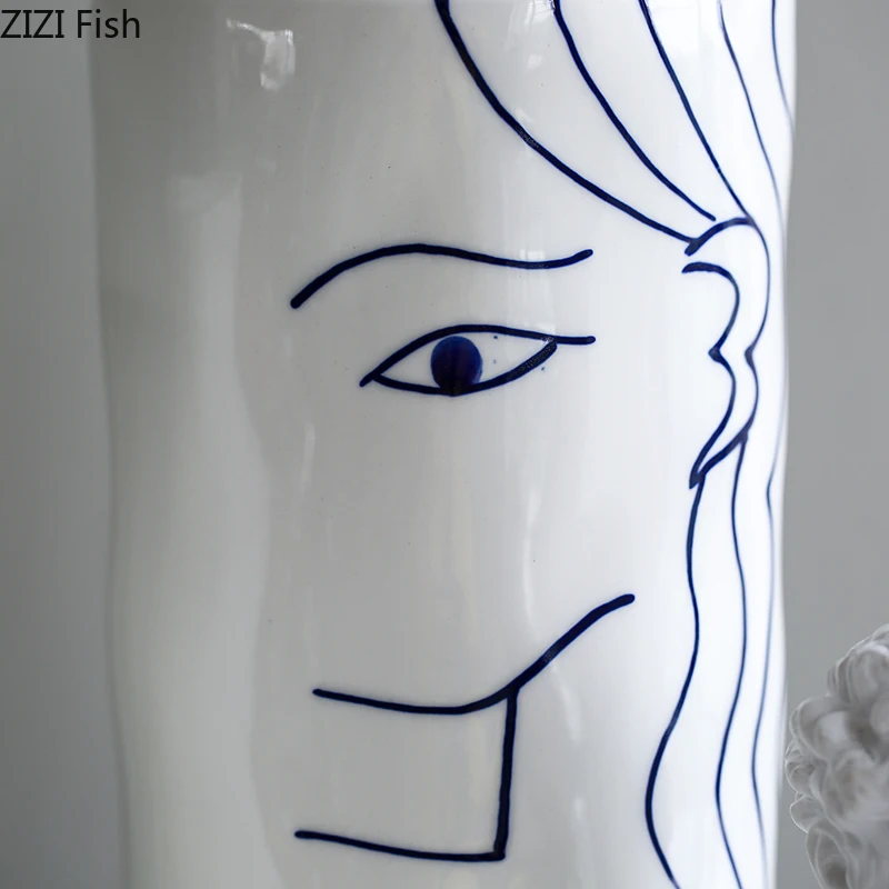 Скандинавские творческие Ins стиль керамическая ваза для лица украшение гостиной стол сушеный цветок Моделирование Цветочная композиция орнамент