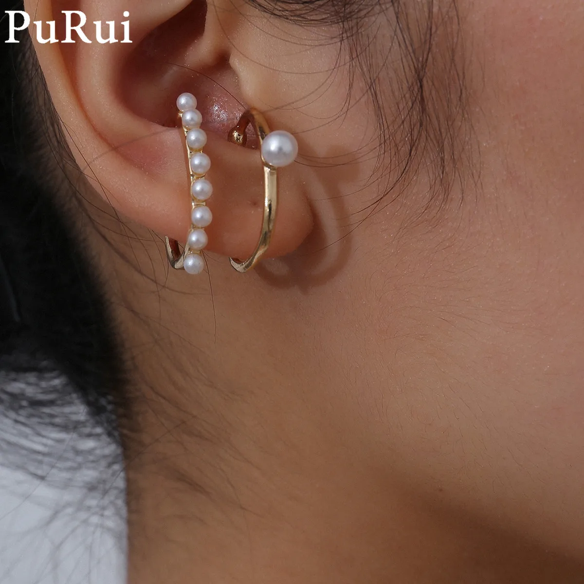 

Purui Bohemia Ear Cuff Trtro Korea Gold Color Stud Earrings for Women Imiation Pearl Clip On Earrings Without Piercing Earrings