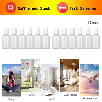 

12pcs Travel Bottle Plastic Storage Container Press Cap Bottle for Toner Facial Cleanser Shampoo Lotion Cream