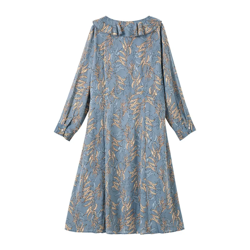 

Ruffles Women Dress Long Sleeve Print Chiffon Dress Elegant Casual Party Dress for Ladies 4XL To 10XL Oversized Robes T20505