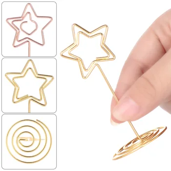 

5PCs Five-pointed Star Shape Note Clip Metal Spring Bottom Table Name Number Holders Place Card Clips Memo Stands Card Clips