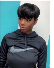 Corto corte Pixie peluca recta pelucas de cabello humano con flequillo Remy brasileño Peluca de máquina para mujeres M Doores de pelo