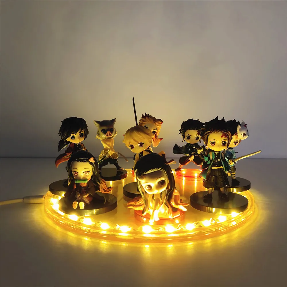 9pcs/set Demon Slayer Anime Figures Action Nezuko Tanjirou Zenitsu Giyuu Inosuke Rengoku LED Kimetsu no Yaiba PVC DIY Figure Toy