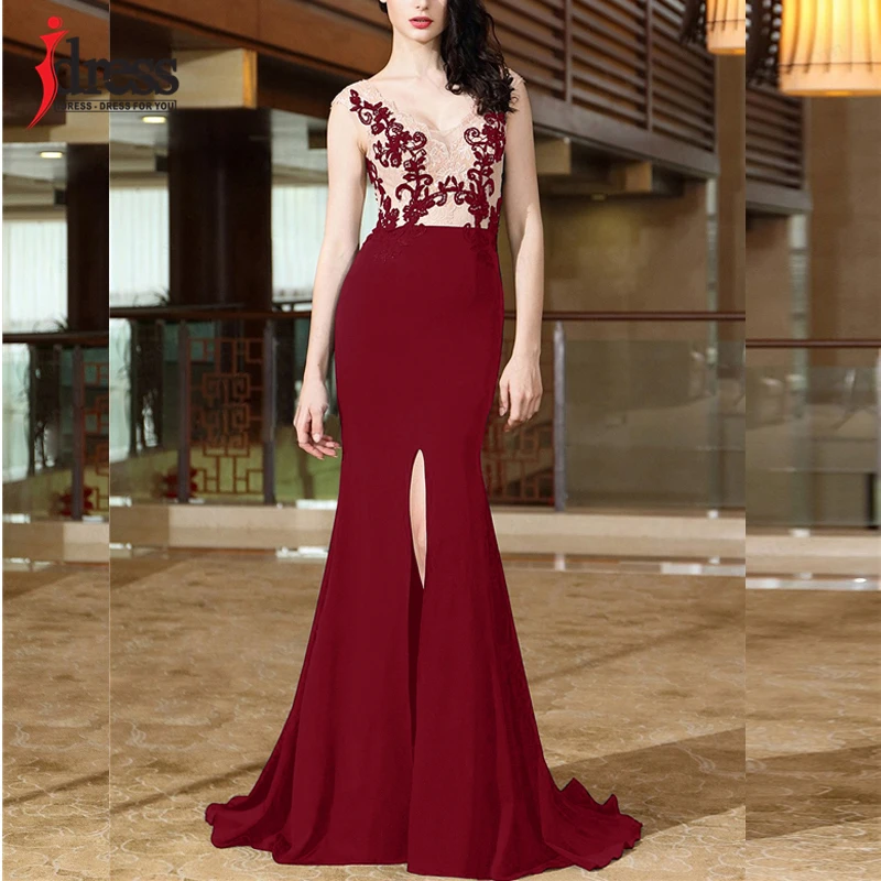 Женское длинное вечернее платье Русалка IDress элегантное кружевное с вышивкой