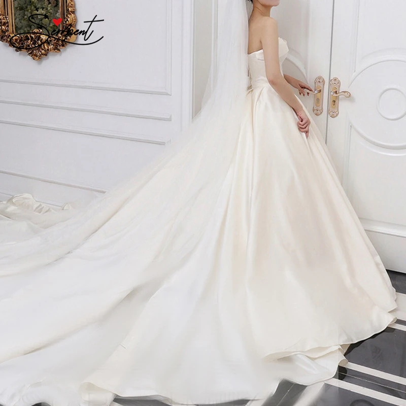 

SERMENT Luxury Wedding Dress Chiffon and Satin Lace Up Empire Royal Train Strapless Off The Shoulder Free Custom Plus Size