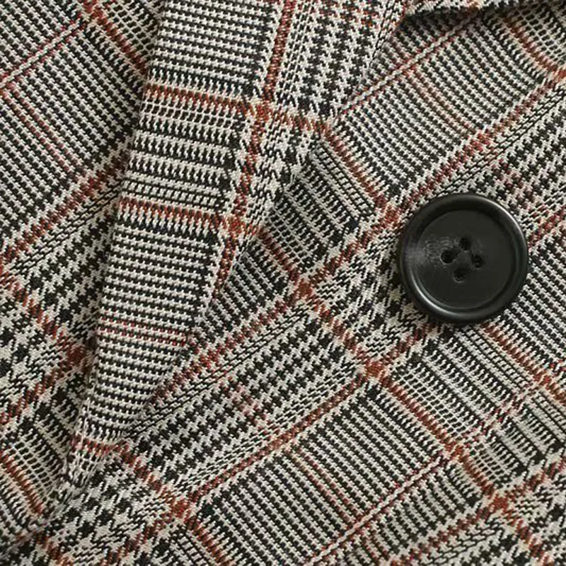 Double-breasted Long-sleeved Plaid Lapel Female Suit Autumn Office Professional Women's Jacket Korean Retro Chic Tops