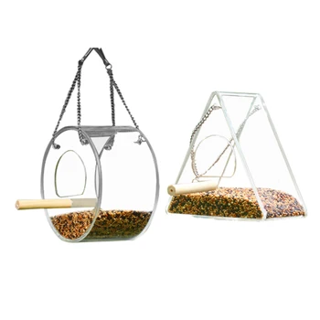 Acrylic Bird Feeder Food Box Pet Bird Cage House Anti-Scatter Parrot Feeder Stand Round Triangle Bird Feeder 5