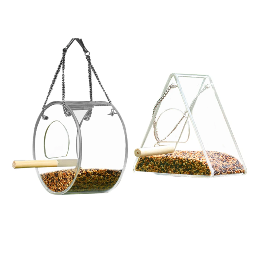 

Acrylic Bird Feeder Food Box Pet Bird Cage House Anti-Scatter Parrot Feeder Stand Round Triangle Bird Feeder