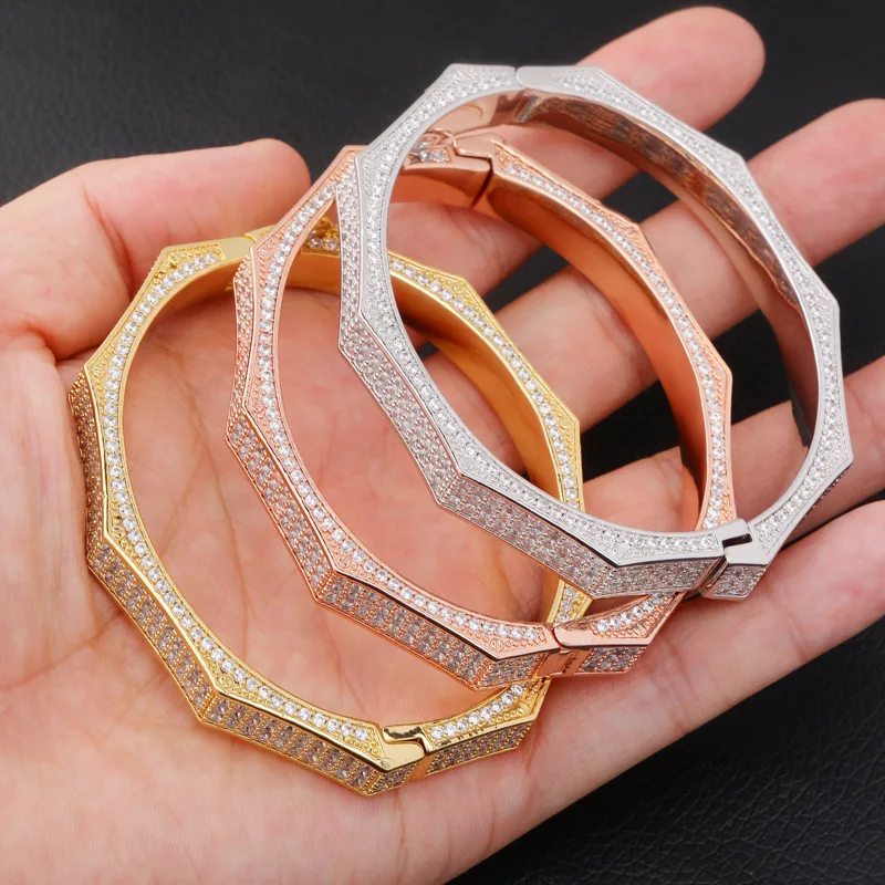 Микро проложили AAA+ кубический цирконий Bling Ice Out геометрический многоугольник открытый манжеты браслеты для мужчин женщин хип хоп рэппер ювелирные изделия