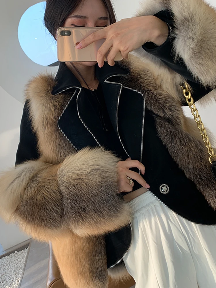 2020 New Golden Island Fox Fur Jackets Stitching