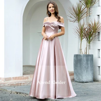 

Wholesale Long Pink Satin Evening Dresses 2020 Off the Shoulder Vestido De Festa for Pageant Party Gowns