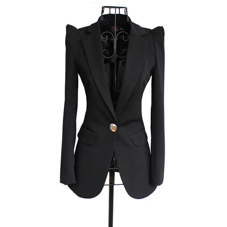 Черные женские блейзеры и куртки Осенняя мода корейский стиль на одной пуговице Блейзер Femenino офисный Женский блейзер