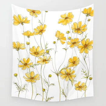

Yellow Cosmos Flowers Wall Tapestry Wall Hanging Tapestries Bedspread Wall Art Curtain Blanket Towel Throw Window Curtain