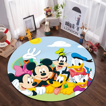 

100x100cm Mickey Kids Play Mat Round Carpet Flannel Printed Area Rug Sound Insulation Pad for Music Room Bedroom Home Decorative