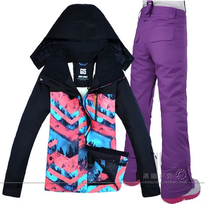 GSOU, женский лыжный костюм, сноуборд, куртка, брюки, ветрозащитная, водонепроницаемая, для улицы, спортивная одежда, женская одежда с капюшоном, брюки, Новинка - Цвет: Color 13