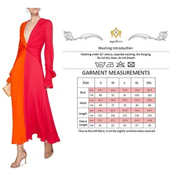 

Myodress Women's Sexy Color Block Deep V Neck Flare Sleeve Twist Knot Front Ruffle Hem Long Maxi Dress