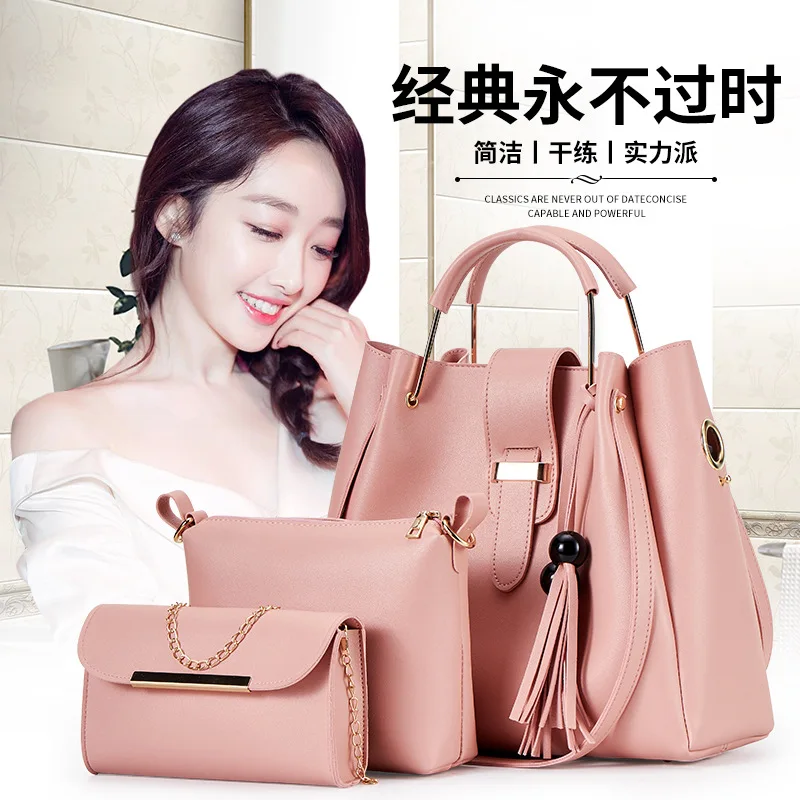 

2020 New Style Portable Shoulder Bag WOMEN'S Bag Different Size Bags Fashion Three-piece Set Large Capacity Bucket WOMEN'S Bag