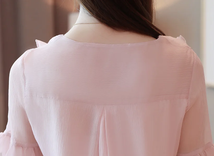 Женские блузки mujer de moda Осенняя блузка с длинными рукавами и оборками модная шифоновая блуза с вышивкой Большие размеры женские топы