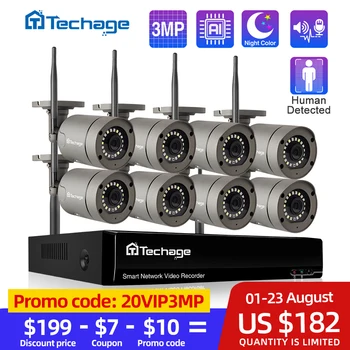 8CH 3MP HD Wireless Security Surveillance Camera System Color Night IP Camera Two Way Audio CCTV IP Camera Kit Outdoor P2P Video hiseeu robot camera wifi 960p 1 3mp hd wireless ip camera wi fi night vision camera ip network camera cctv support two way audio
