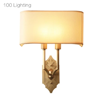 

Copper Body Fabric Lampshade Wall light 2 E14 Bulbs Living room Bedroom Wall Sconce Hotel Aisle Wall Lamp Loft Golden Warm light
