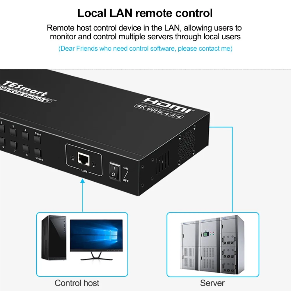 4K HD KVM коммутатор 8 портов HDMI коммутатор до 4K@ 60Hz Ultra HD Поддержка USB2.0 IP управление Автоматическое сканирование Rackmount с 4 шт. KVM КАБЕЛЬ