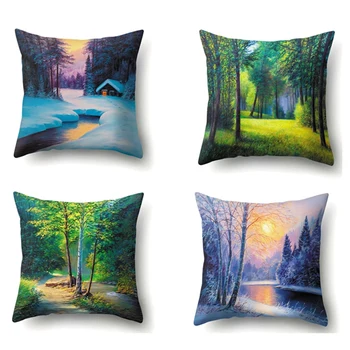 

Single-Sided Printing Scenery Decorative Throw Pillows Case Snowflake Cushion Covers for Sofa