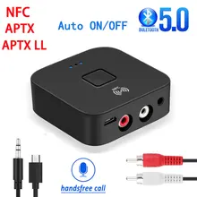Bluetooth Car Kit 5.0 RCA Audio Receiver APTX LL 3.5mm AUX Jack Music Wireless Adapter & Mic NFC For Car TV Speakers Auto ON/OFF